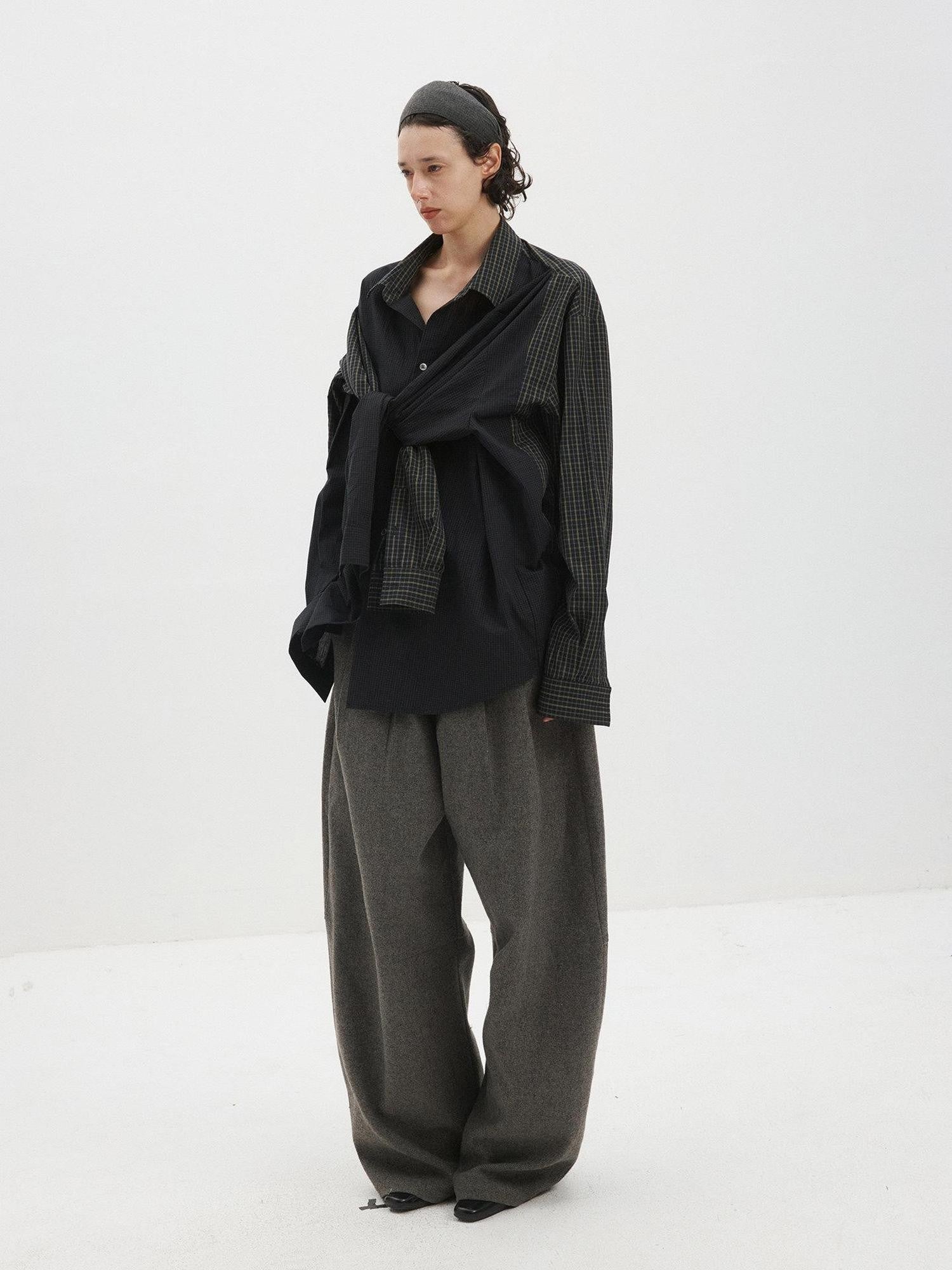 Delivery Colorblock Plaid Faux Layered Convertible Sleeves Women&