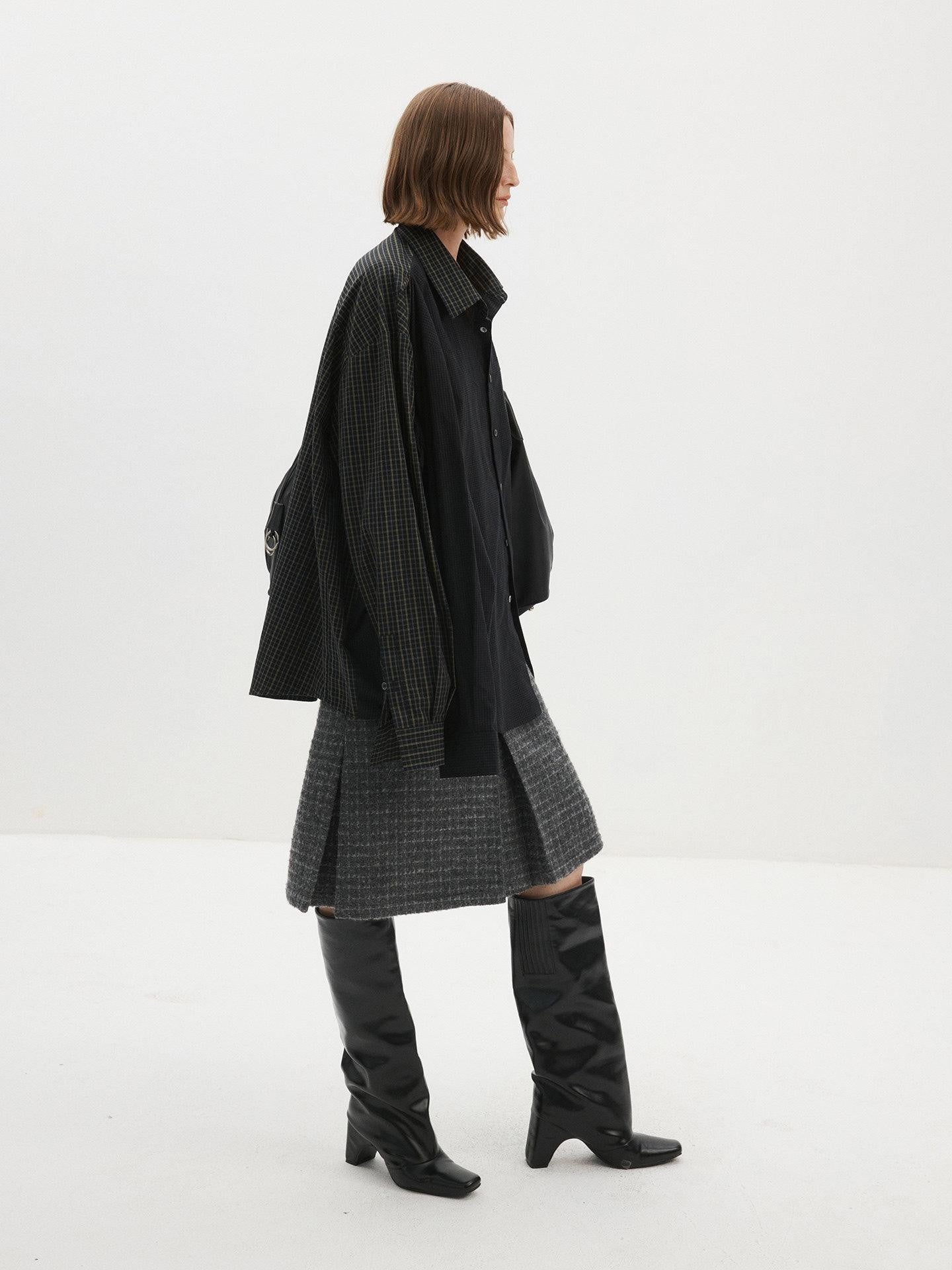 Delivery Colorblock Plaid Faux Layered Convertible Sleeves Women&