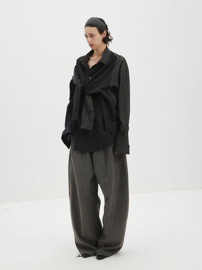 Delivery Colorblock Plaid Faux Layered Convertible Sleeves Women&