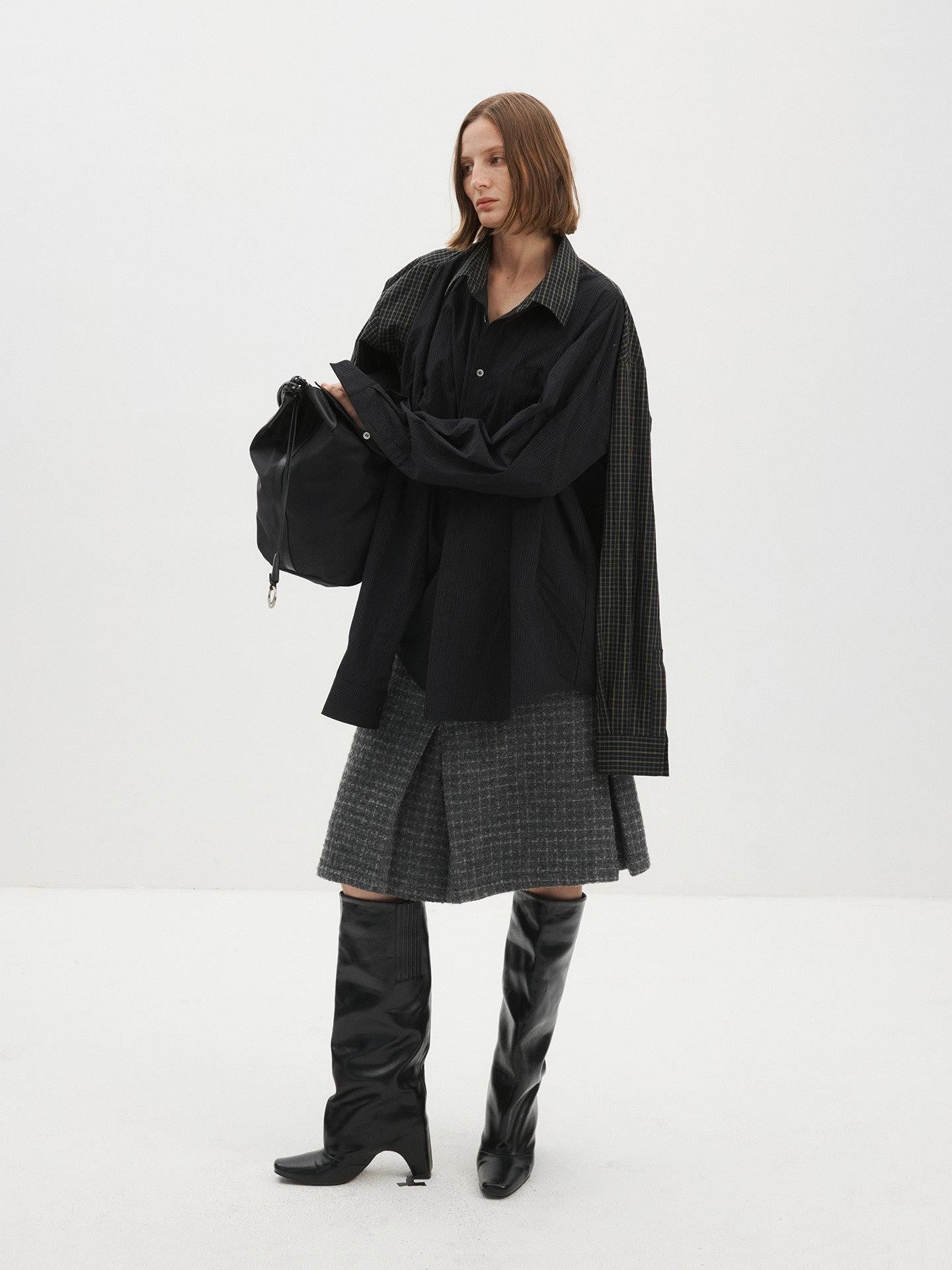 Delivery Colorblock Plaid Faux Layered Convertible Sleeves Women&