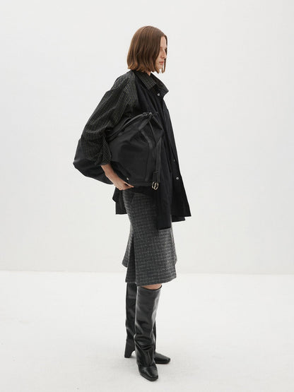 Delivery Colorblock Plaid Faux Layered Convertible Sleeves Women&