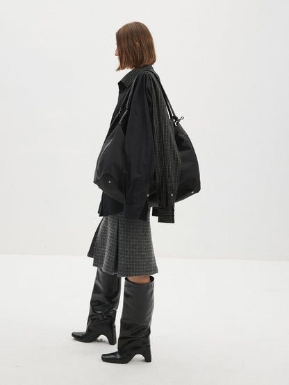 Delivery Colorblock Plaid Faux Layered Convertible Sleeves Women&