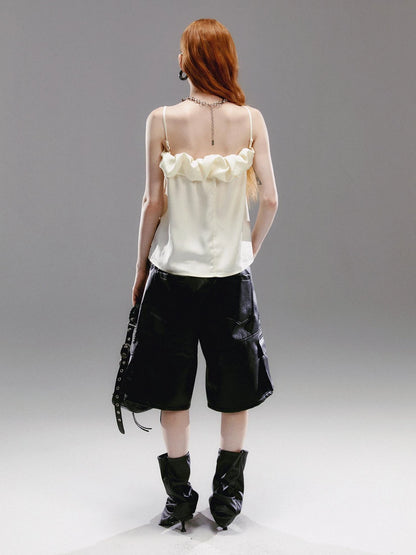 Crepe Satin Slip Dress with Ruffle Hem High Slit