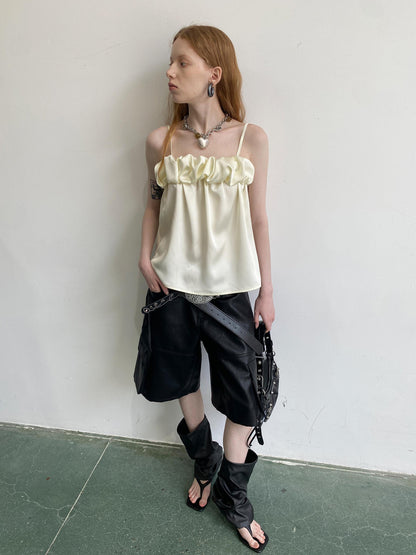 Delivery Crepe Satin Slip Dress with Ruffle Hem High Slit