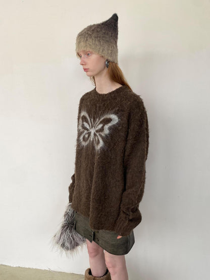 Delivery Crewneck Butterfly Intarsia Wool Mohair Women&