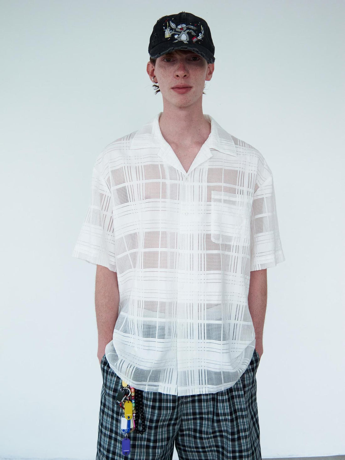 Delivery Crisp White Gingham Cuban Collar Short Sleeve Shirt