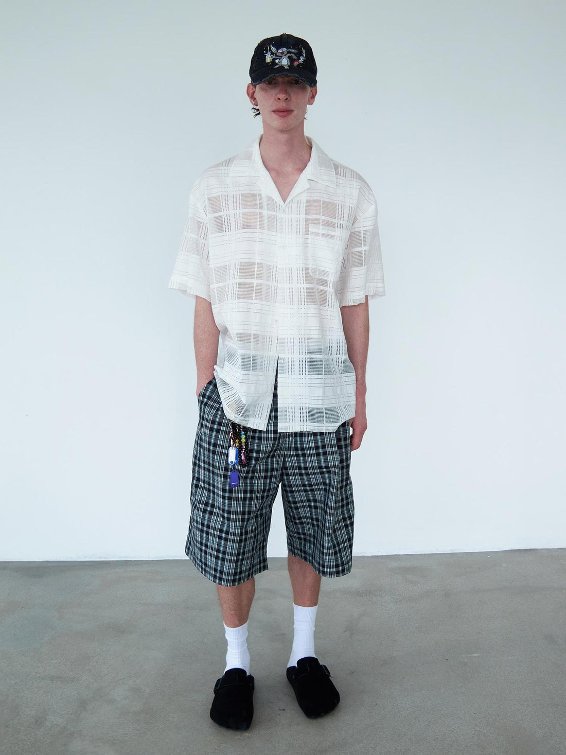 Delivery Crisp White Gingham Cuban Collar Short Sleeve Shirt