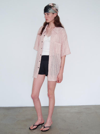 Delivery Crochet Lace Short Sleeve Shirt With Beaded Charm