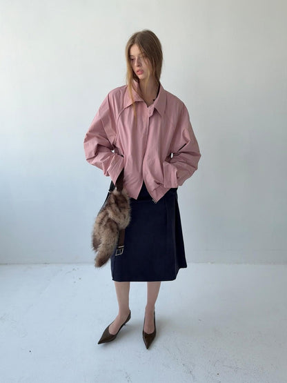 Delivery Cropped Lapel Zipper Raglan Short Loose Women&