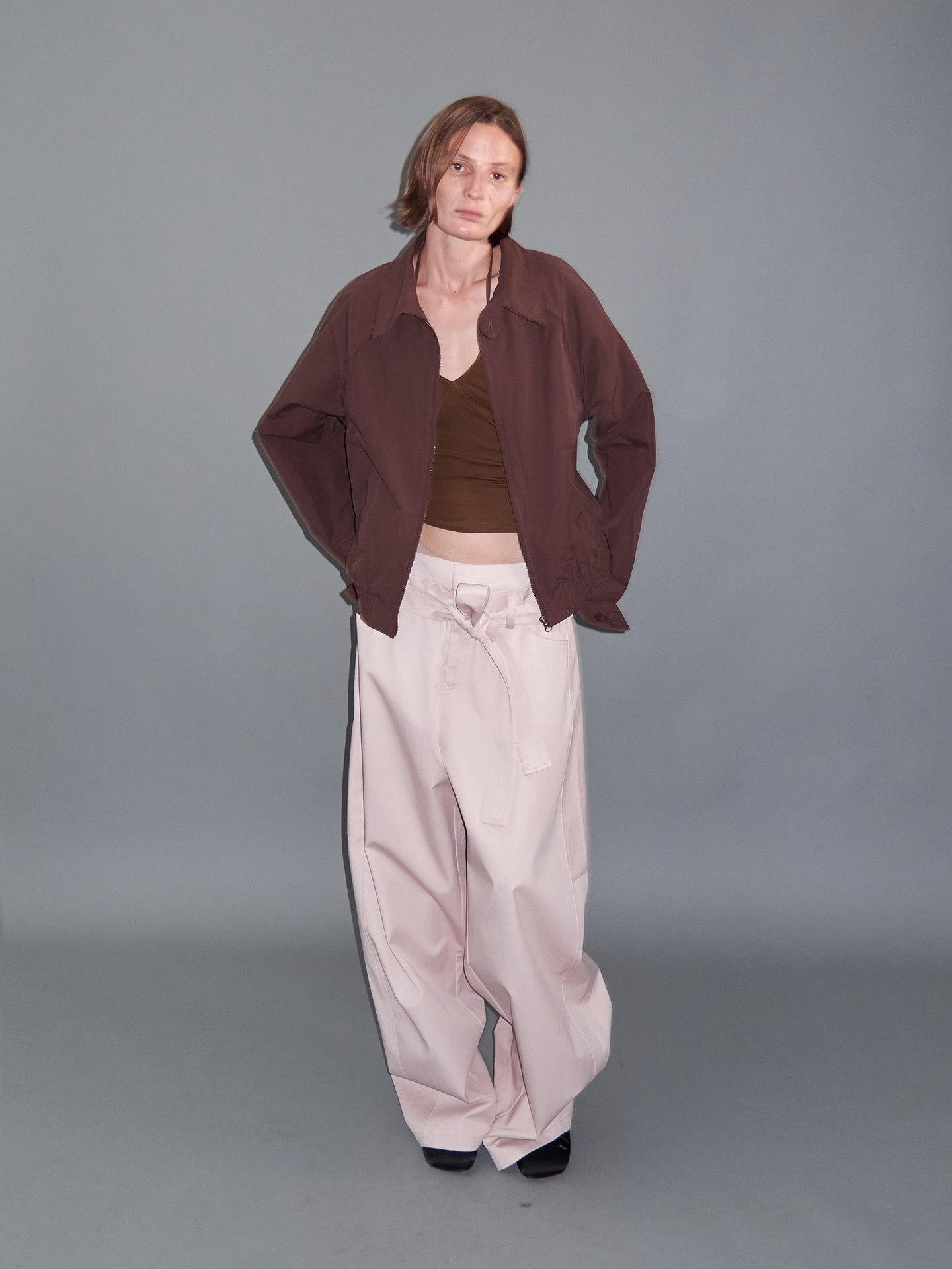 Delivery Cropped Lapel Zipper Raglan Short Loose Women&