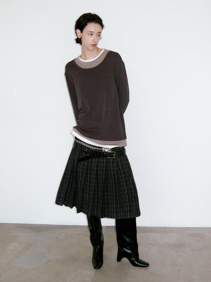Delivery Dark Gray Black Woven Wool Tweed Pleated Low Waist A Line Women&