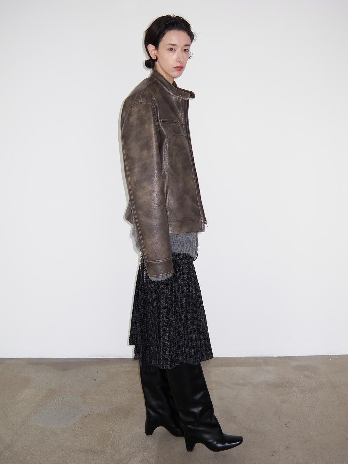 Delivery Dark Gray Black Woven Wool Tweed Pleated Low Waist A Line Women&