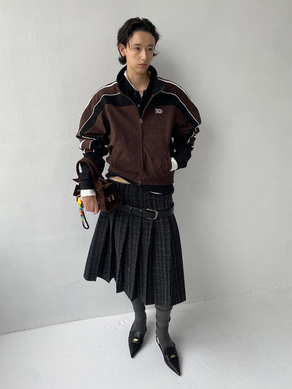 Delivery Dark Gray Black Woven Wool Tweed Pleated Low Waist A Line Women&