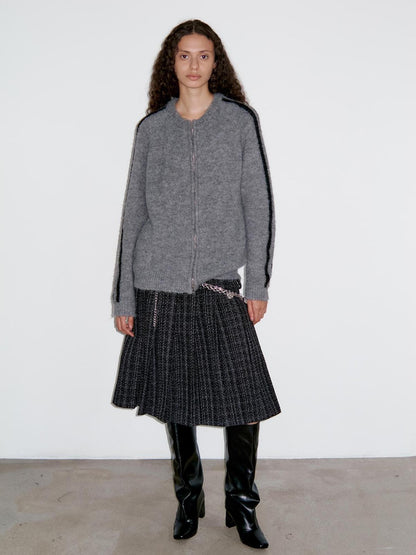 Delivery Dark Gray Black Woven Wool Tweed Pleated Low Waist A Line Women&