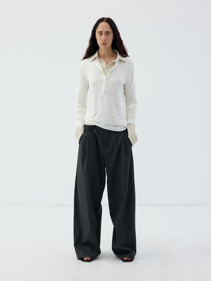 Delivery Dark Gray Pinstripe Pintuck Curved Panel Women&