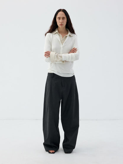 Delivery Dark Gray Pinstripe Pintuck Curved Panel Women&