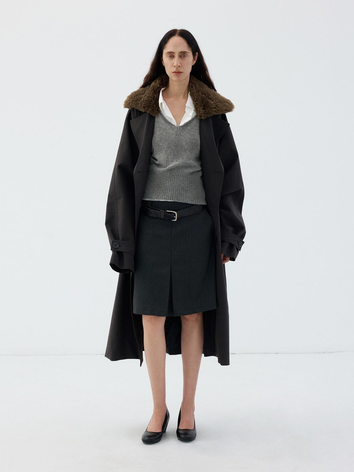 Delivery Dark Gray Pinstripe Pleated Relaxed Fit Women&