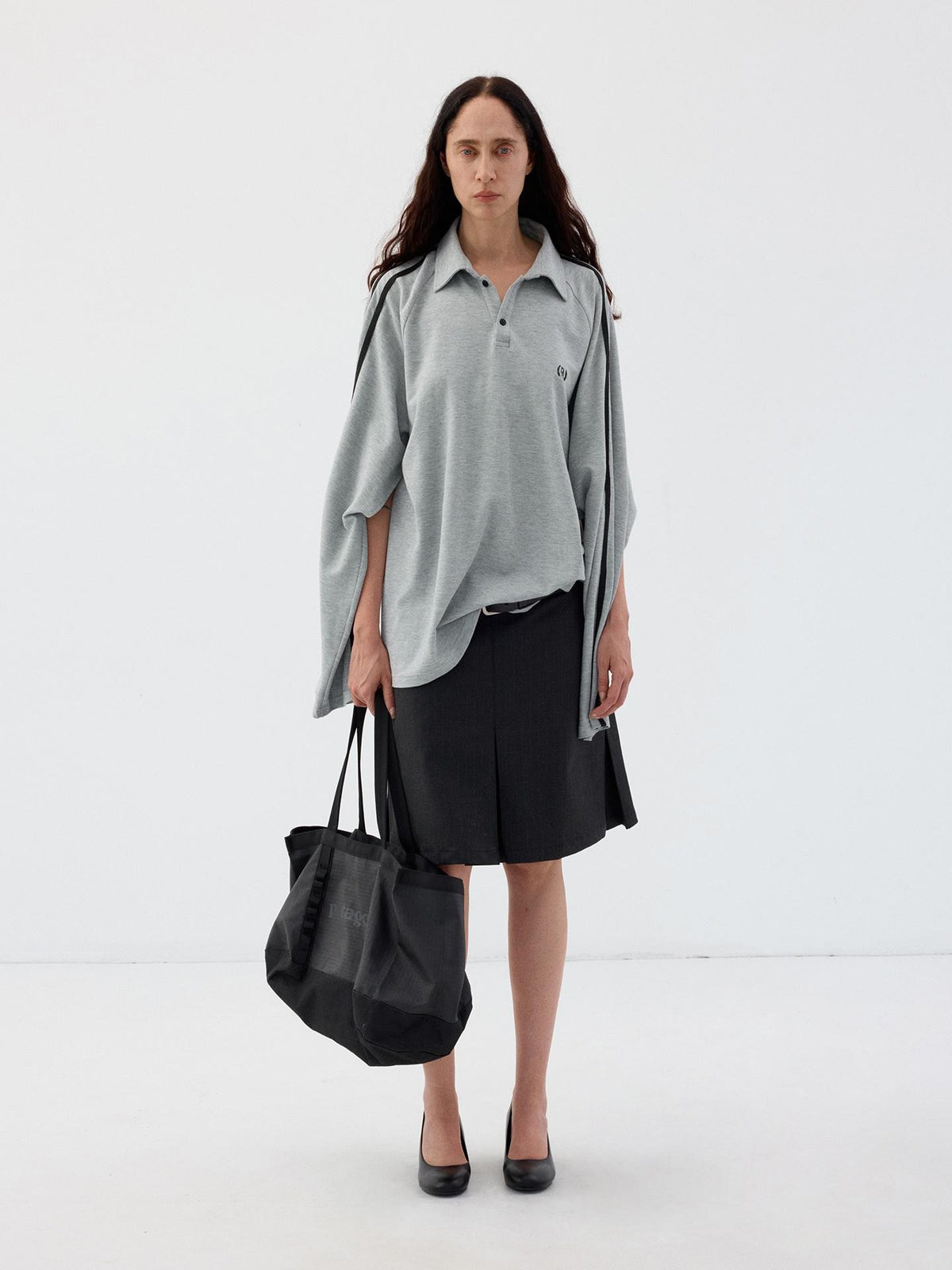 Delivery Dark Gray Pinstripe Pleated Relaxed Fit Women&