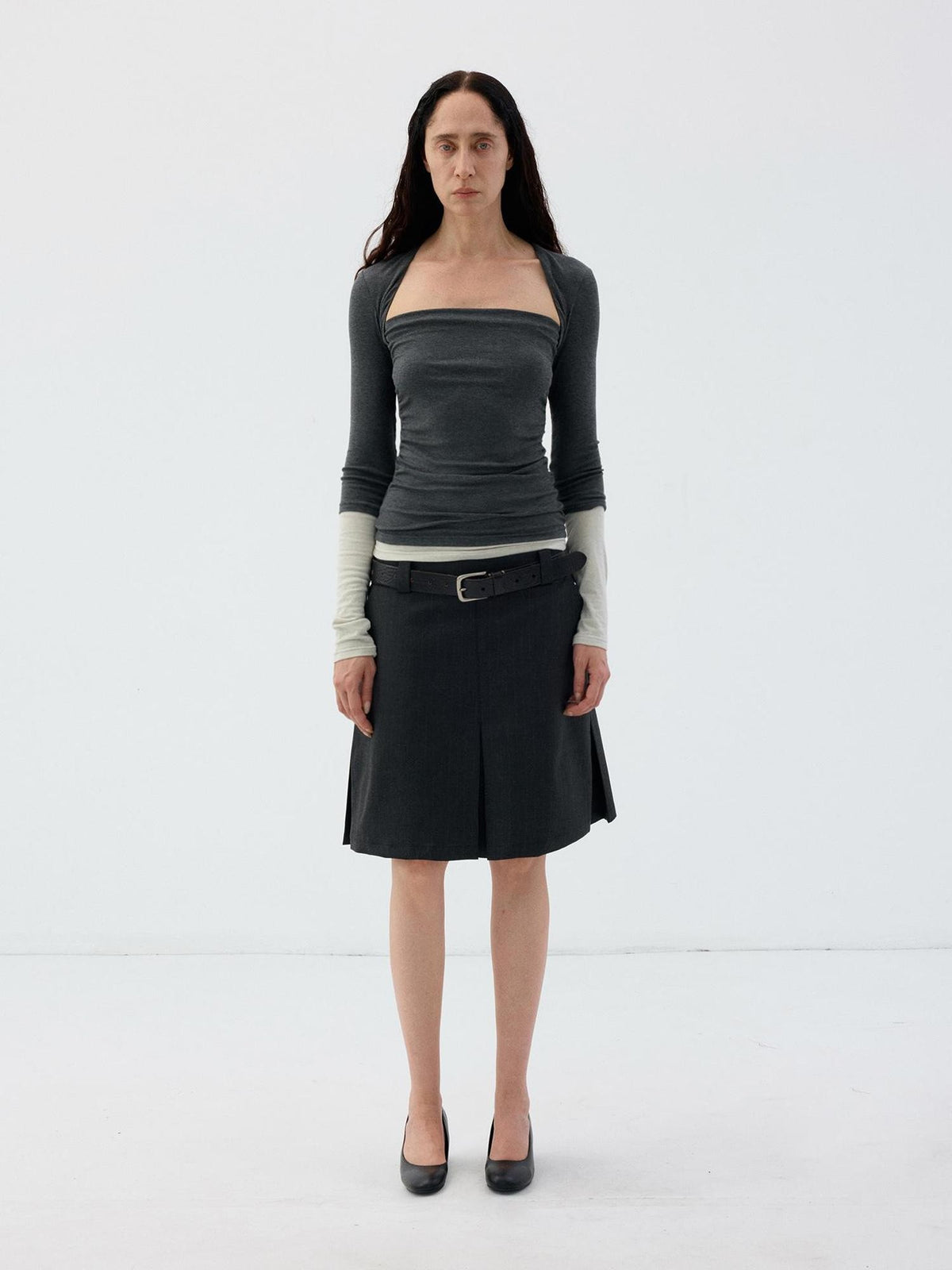 Delivery Dark Gray Pinstripe Pleated Relaxed Fit Women&