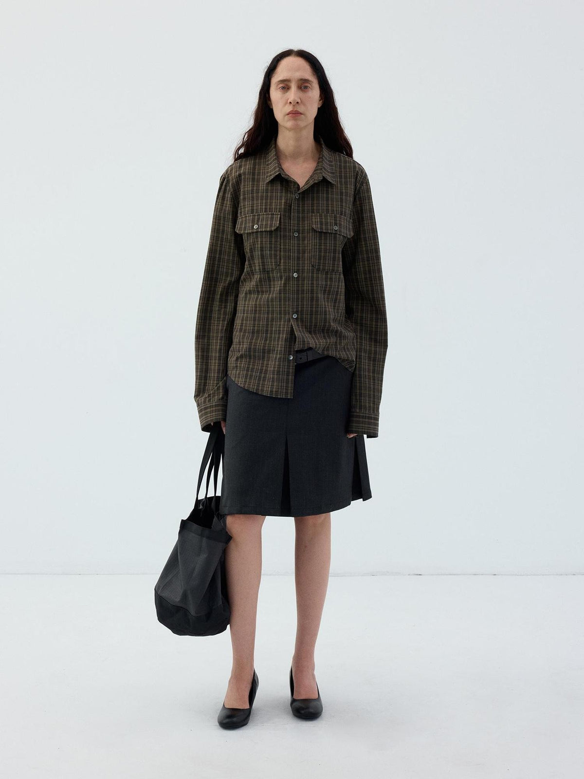 Delivery Dark Gray Pinstripe Pleated Relaxed Fit Women&