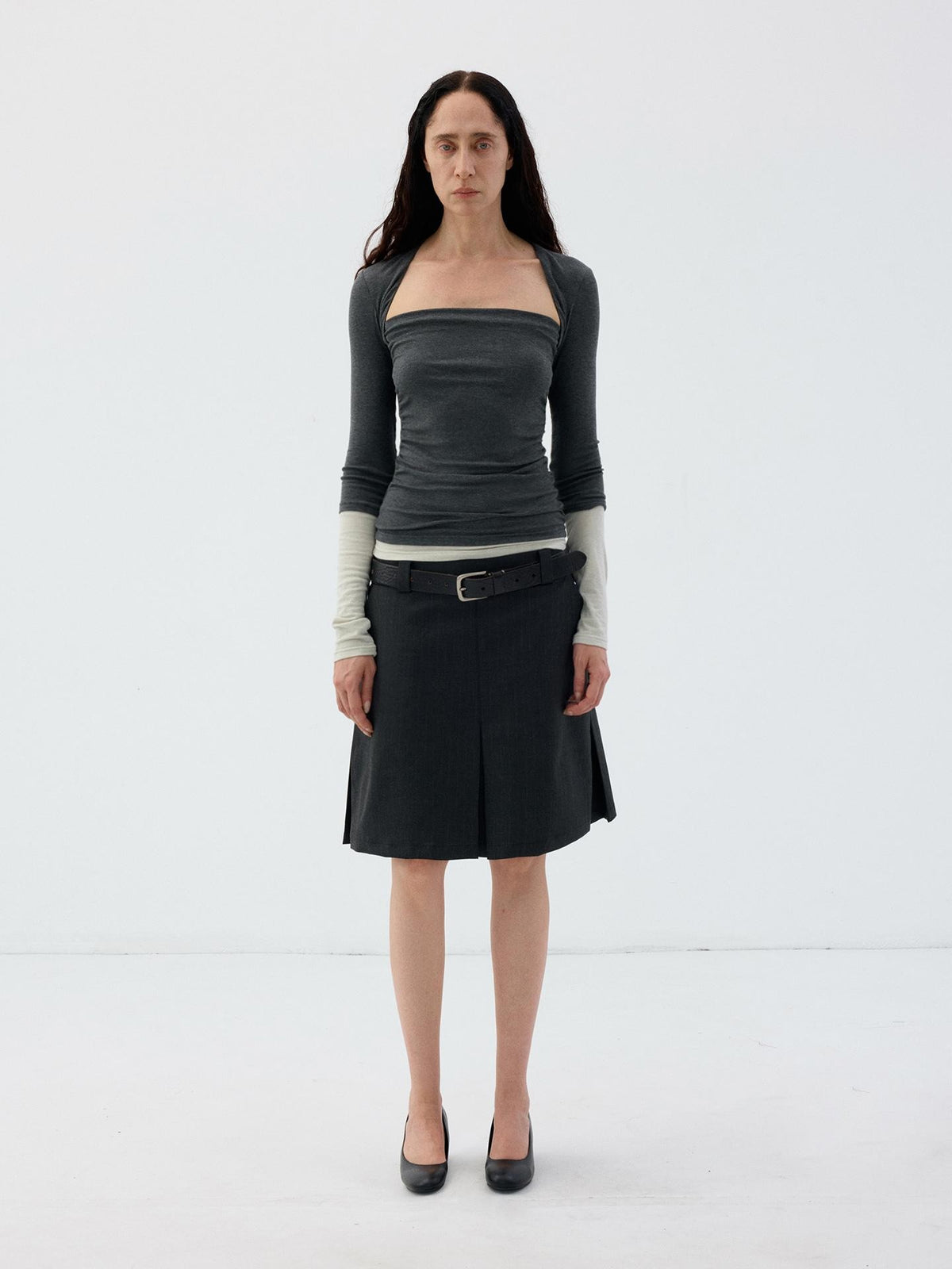 Delivery Dark Gray Pinstripe Pleated Relaxed Fit Women&