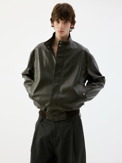 Delivery_Dark_Olive_Green_Stand_Collar_Zip_Pu_Women&