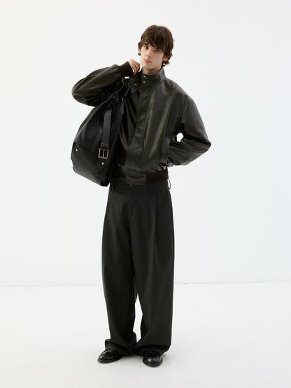 Delivery Dark Olive Green Stand Collar Zip Pu Women&