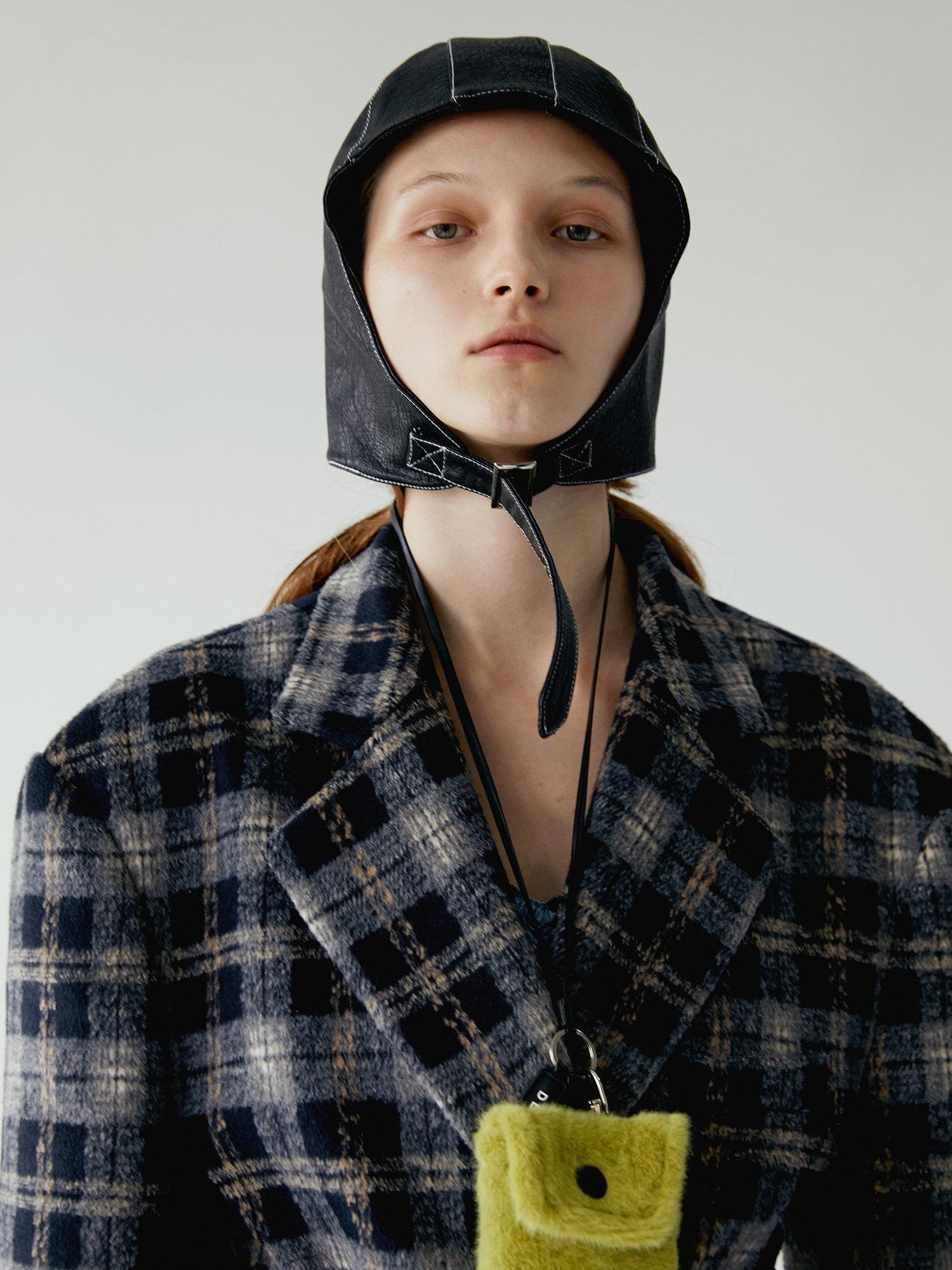 Delivery Deep Blue Plaid Loose Fit Three Button Women&