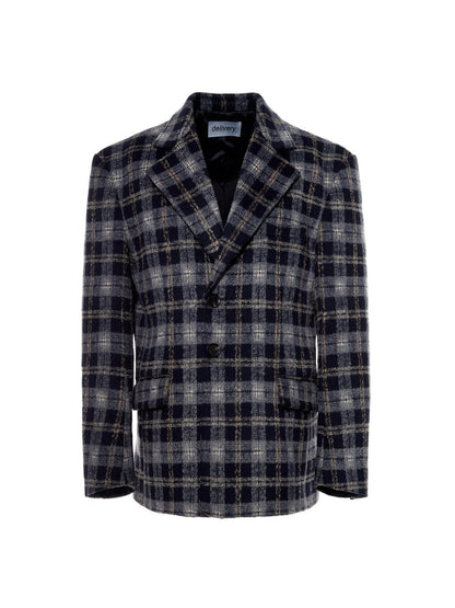 Delivery Deep Blue Plaid Loose Fit Three Button Women&