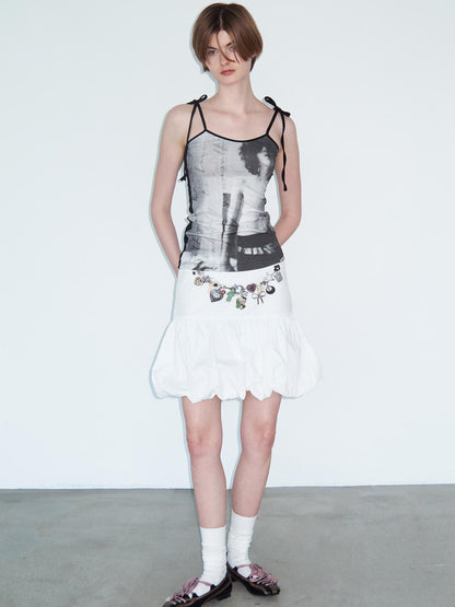 Delivery Delivery Floral Print Puff Waistchain Skirt Set