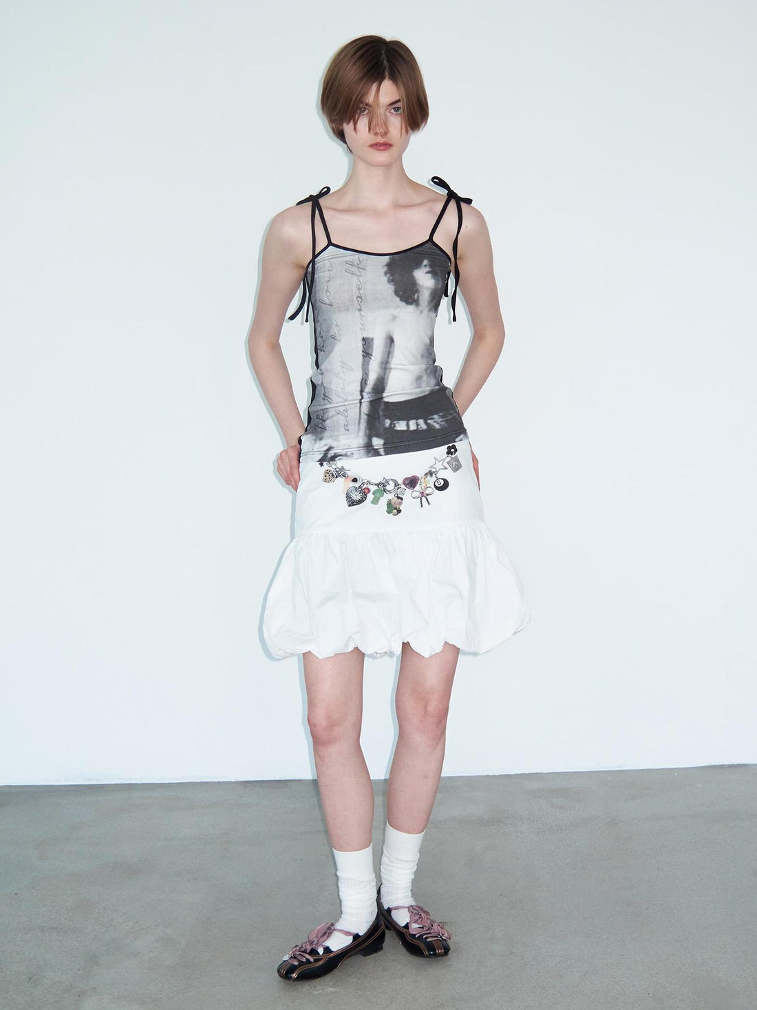 Delivery Delivery Floral Print Puff Waistchain Skirt Set