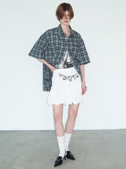 Delivery Delivery Green Black Plaid Loose Fit Short Sleeve Shirt
