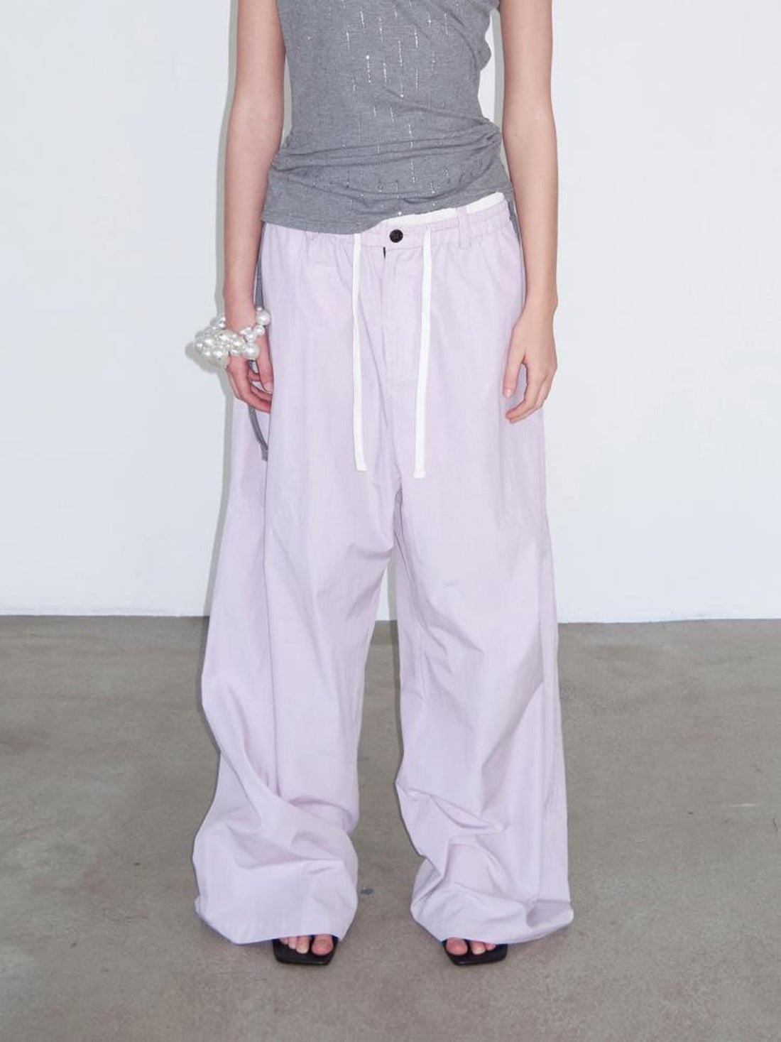 Delivery Delivery Light Pink Purple Striped White Trim Drawstring Wide Leg Pants