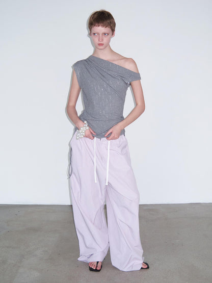 Delivery Delivery Light Pink Purple Striped White Trim Drawstring Wide Leg Pants