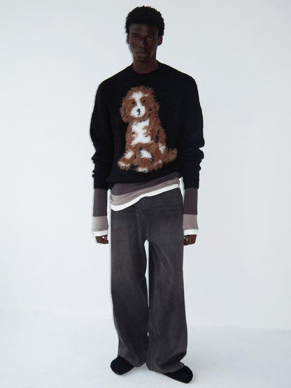 Delivery Delivery Washed Distressed Black Grey Jeans Loose Straight Leg Pants