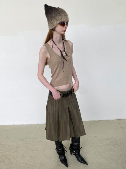 Delivery Distressed Brown Green Ombre Leather Blazer And PU Skirt Set