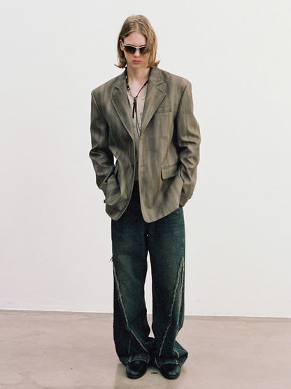 Delivery Distressed Brown Green Ombre Leather Blazer And PU Skirt Set