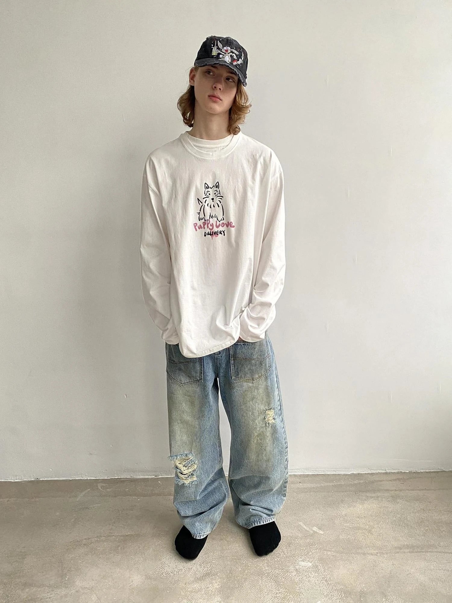 Distressed Mud Dyed Washed Blue Denim Pants With Multi Pockets