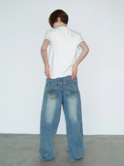 Distressed Mud Dyed Washed Blue Denim Pants With Multi Pockets