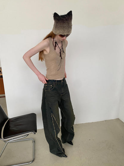 Delivery Distressed Washed Blue Denim Jeans With Frayed Hem