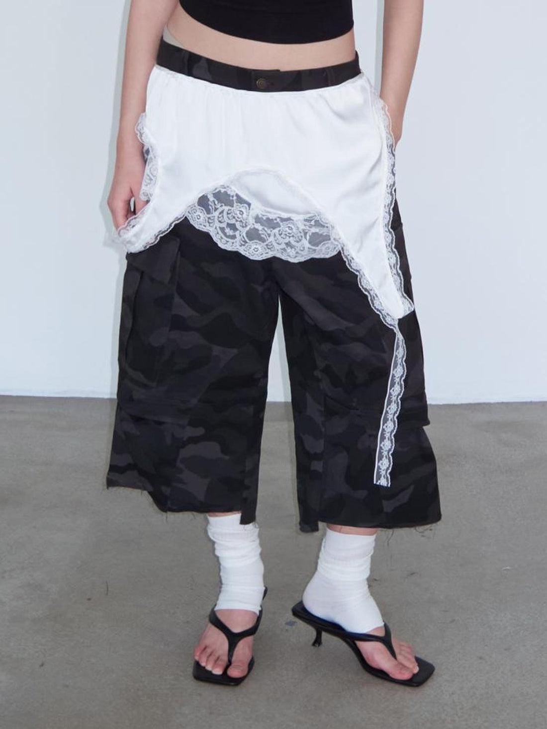 Delivery Double Layer Pleated White Satin Lace Trim Asymmetrical Slip Skirt