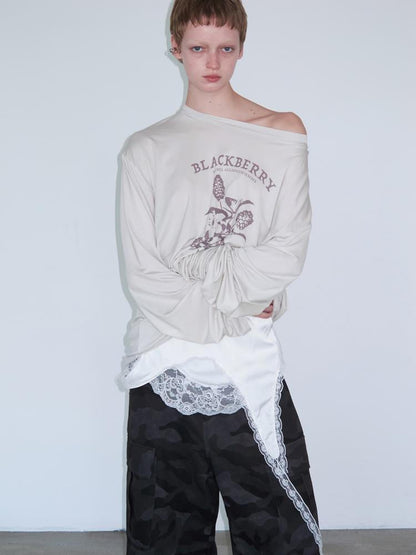 Delivery Double Layer Pleated White Satin Lace Trim Asymmetrical Slip Skirt