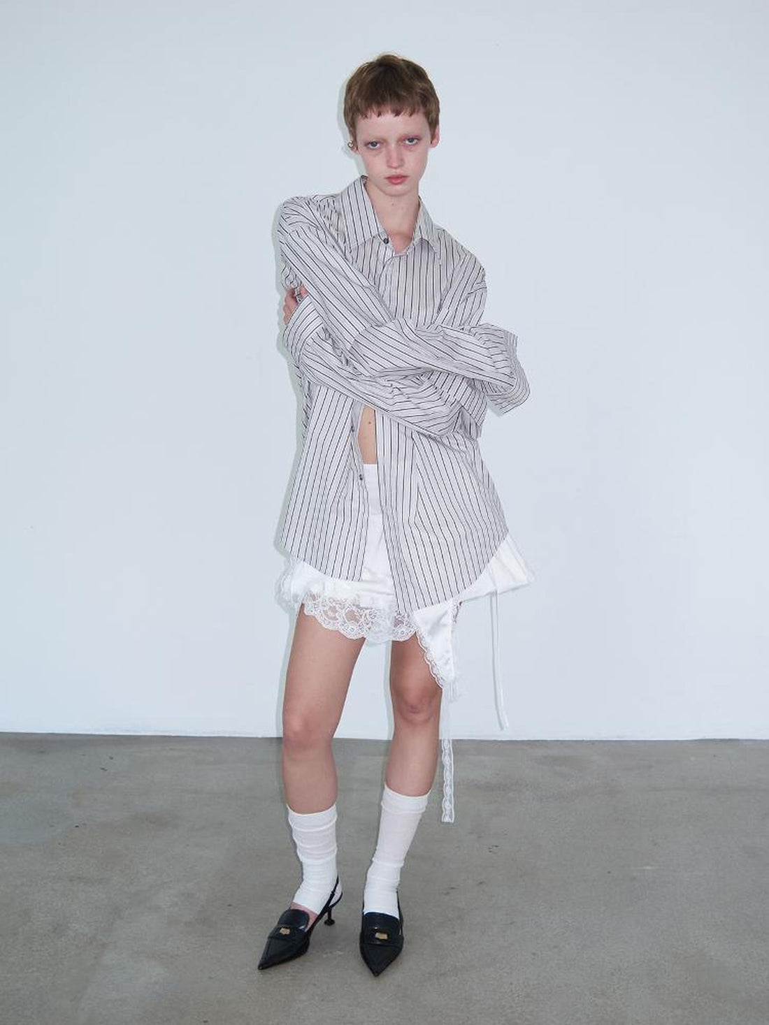 Delivery Double Sleeve Stripe Shirt Relaxed Fit Lightweight Cotton Top