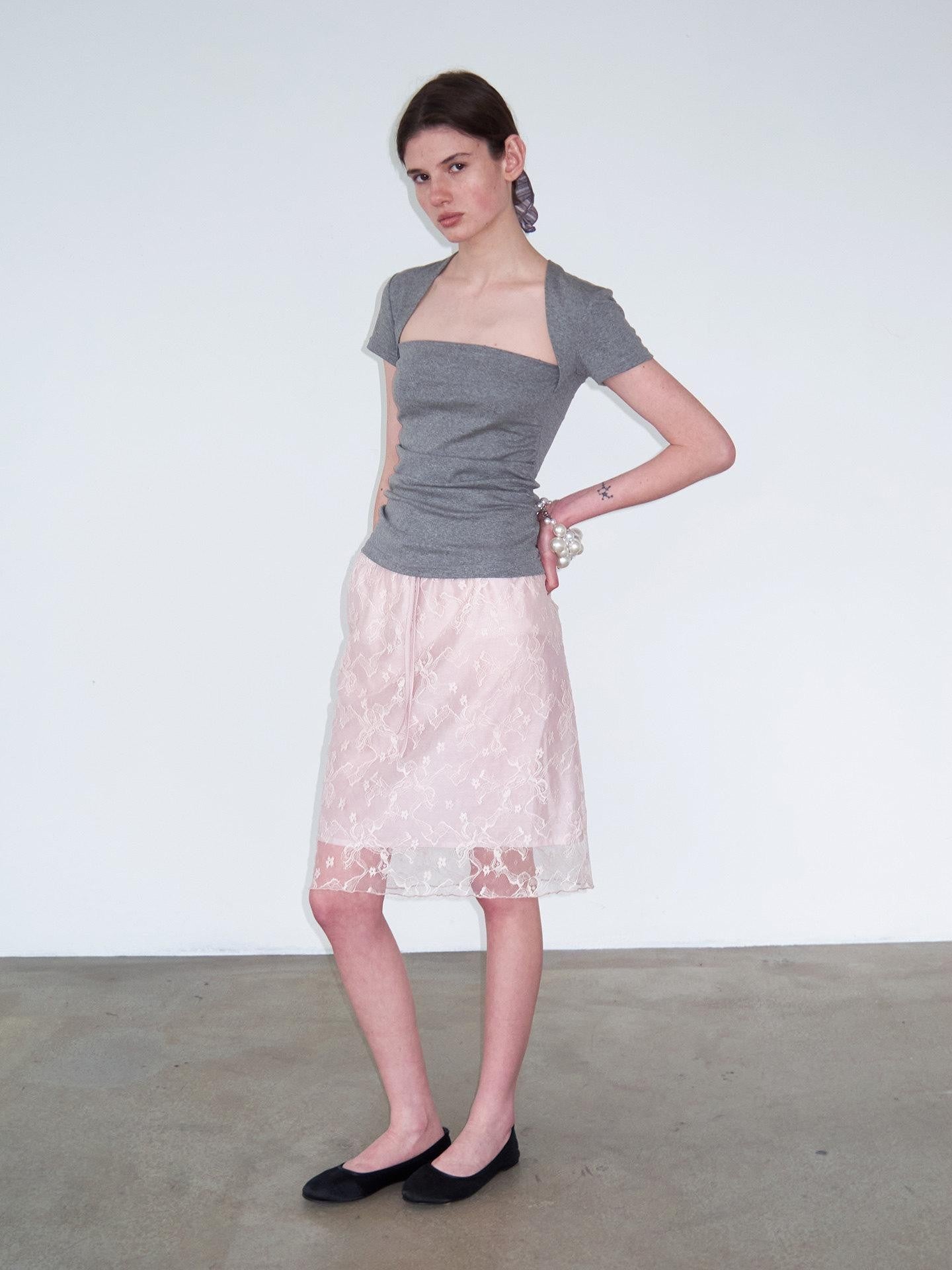 Delivery Dusty Pink Embroidered Lace Tie Off Shoulder Asymmetric Women&