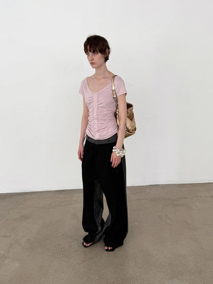 Delivery Dusty Pink Ruched Spliced Wide Neck Women&