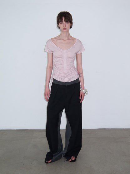 Delivery Dusty Pink Ruched Spliced Wide Neck Women&