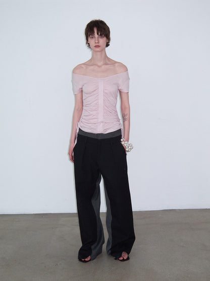 Delivery Dusty Pink Ruched Spliced Wide Neck Women&