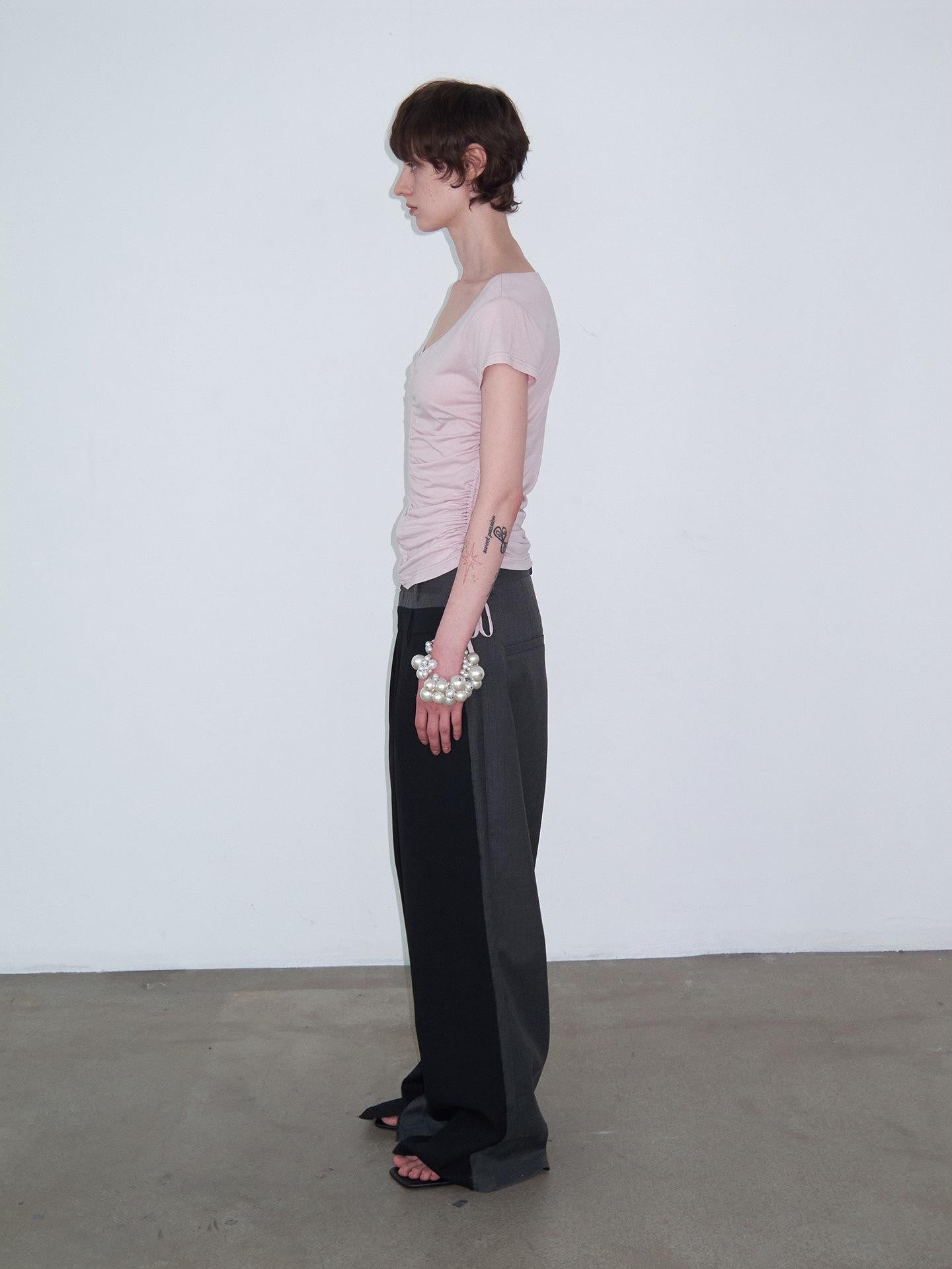 Delivery Dusty Pink Ruched Spliced Wide Neck Women&