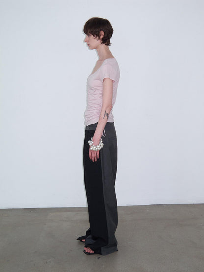Delivery Dusty Pink Ruched Spliced Wide Neck Women&