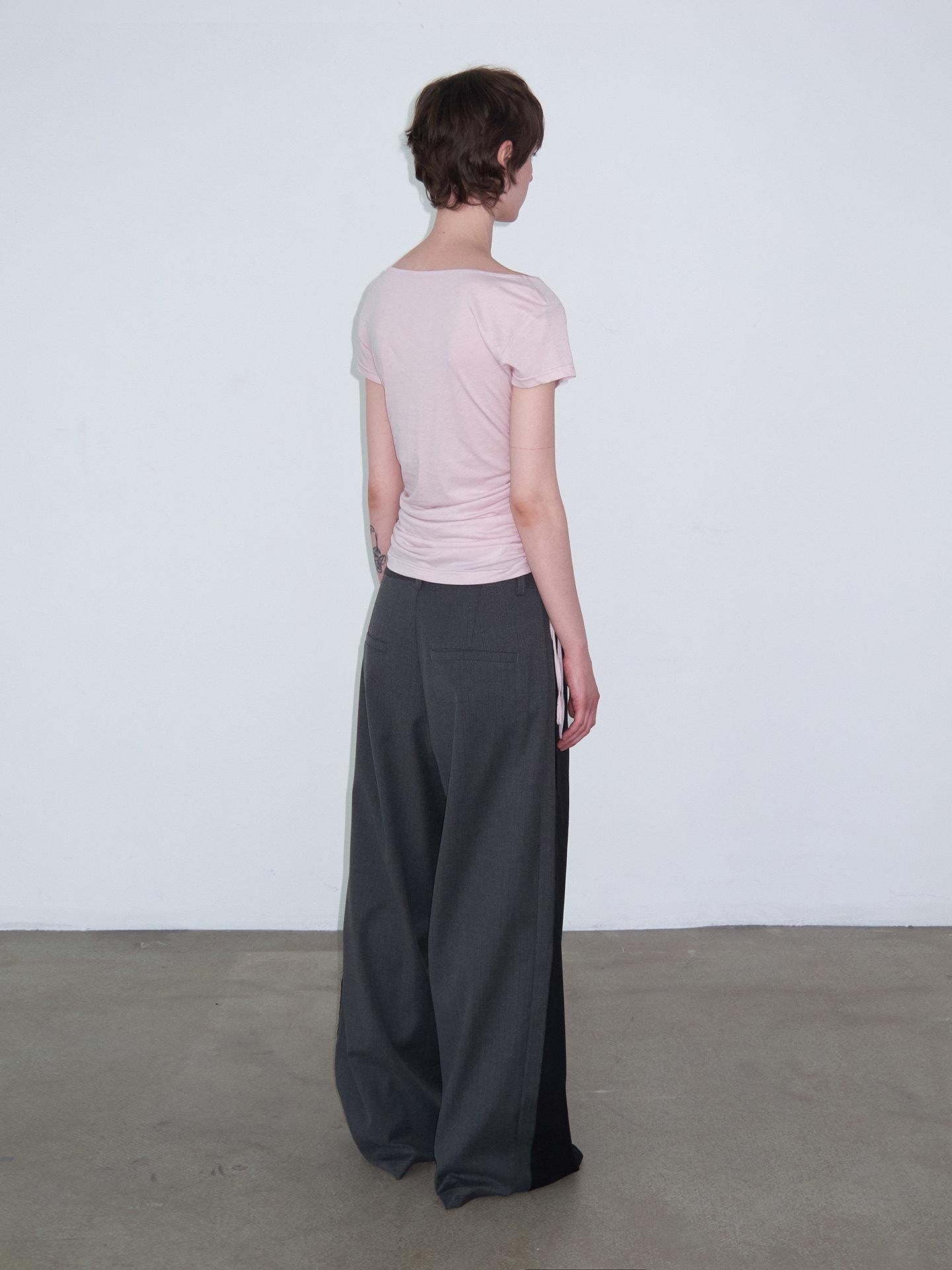 Delivery Dusty Pink Ruched Spliced Wide Neck Women&